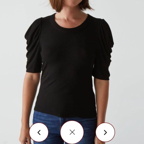 Michael Stars Andrea Pleat Sleeves Black Crop Top, size XL - Picture 2 of 13